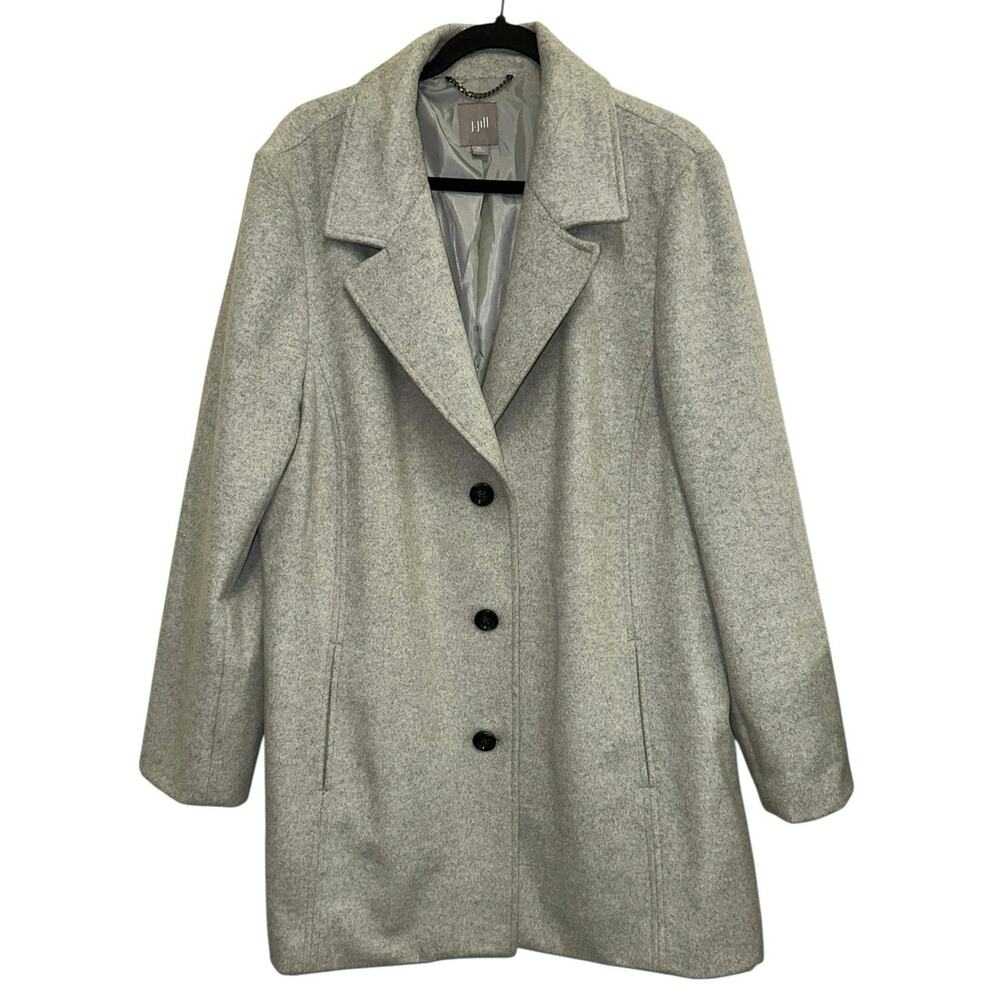 J.Jill Wool Blend Coat‎ XL Gray Classic Button Front Jacket Minimalist